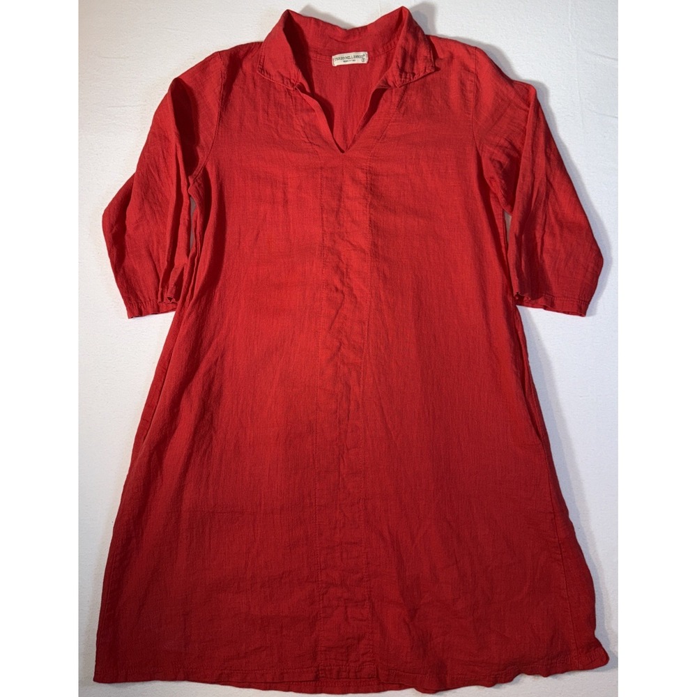 Terzo Millennio Linen Cotton Dress Womens Small Red V Neck Made in Italy